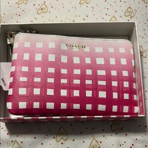 Coach Fuchsia and White Checkered Wristlet